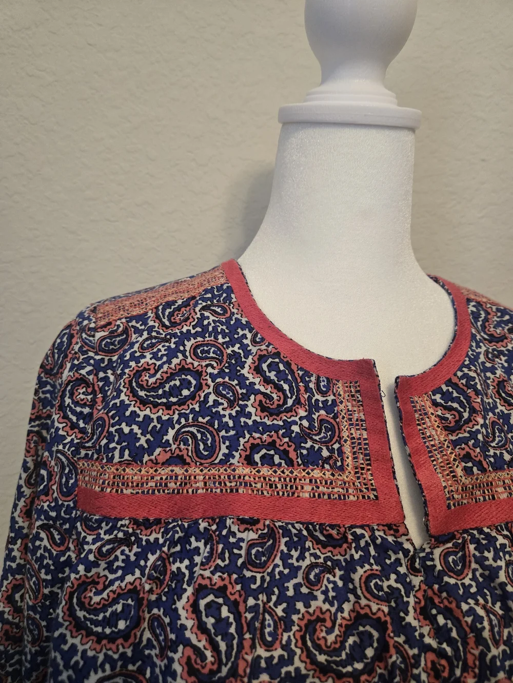J. Crew Blue and Pink Paisley Long Sleeve Tee